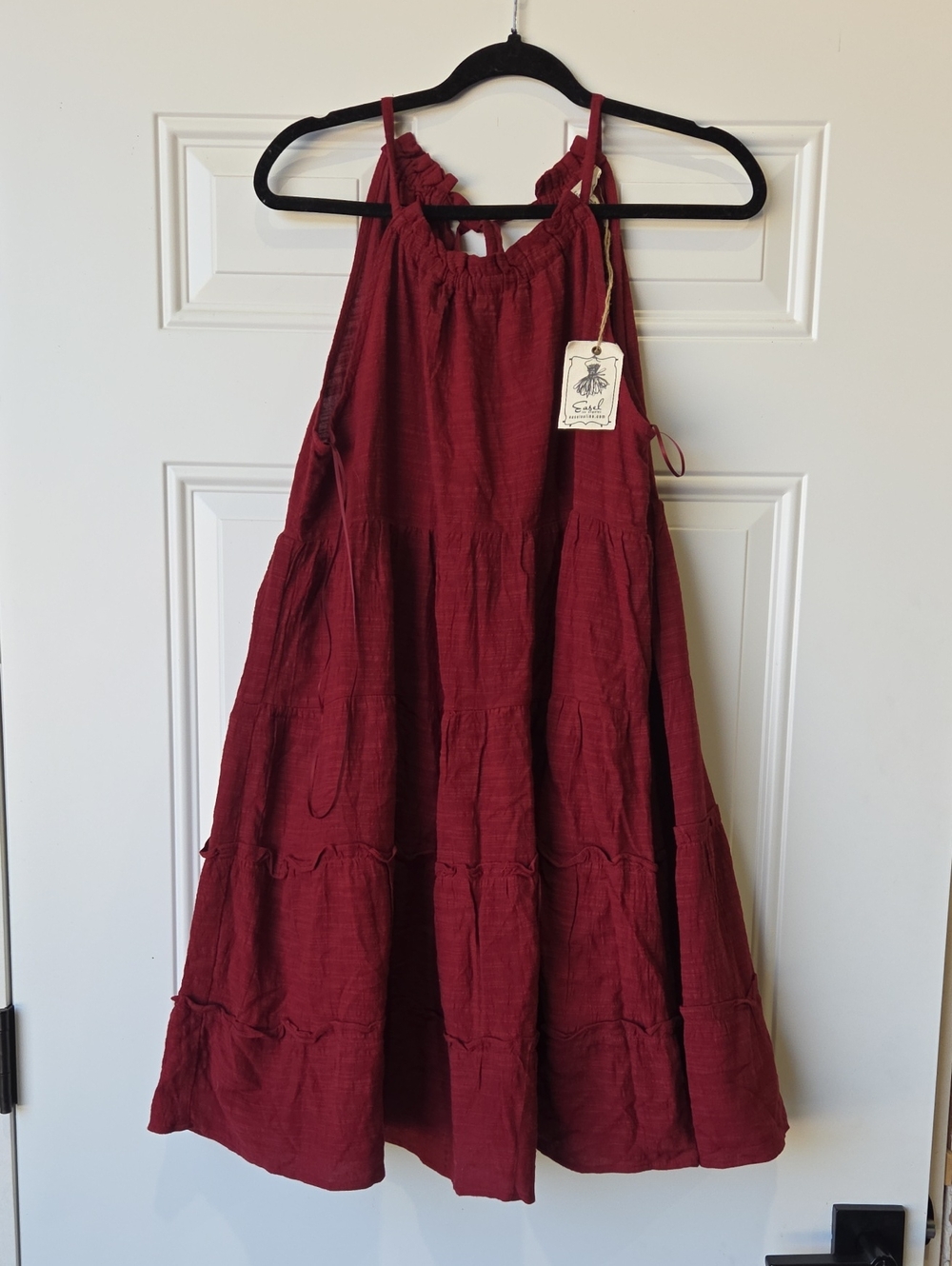 easel Burgundy Tiered Halter Midi Dress